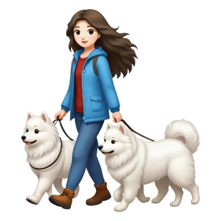 A long-haired girl walking a Samoyed sticker