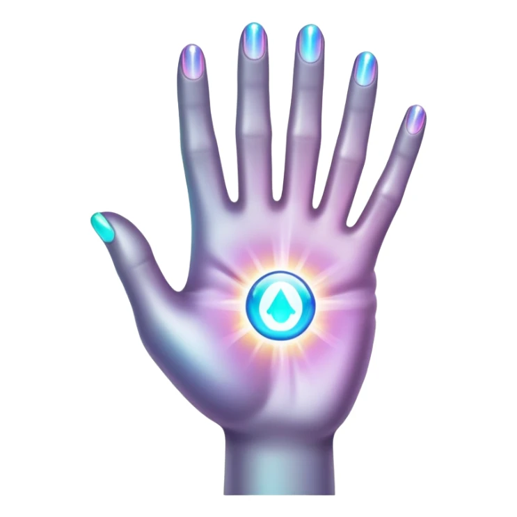 Minimal white hand holding a glowing AI core sticker