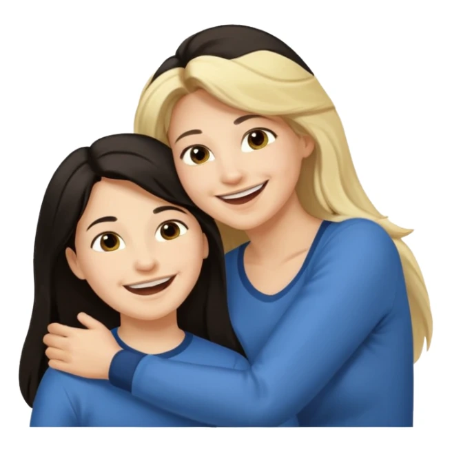 Matka brunetka se raduje se svým dvanáctiletým synem blonďákem s delšími vlasy sticker