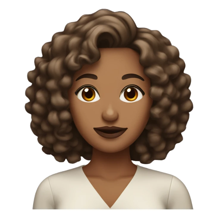 brown woman with curly shoulder length hair and brown eyes with slightly red lipstick sticker
