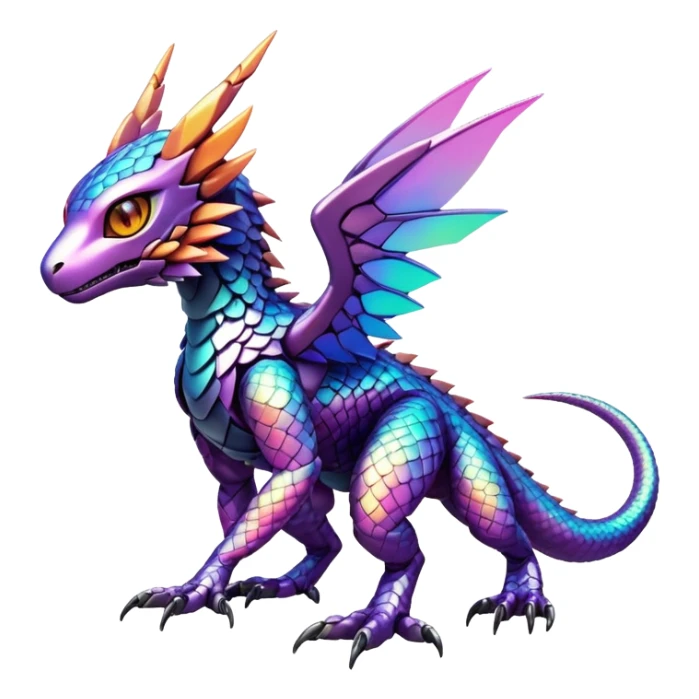  exotic futuristic warm-colored modern cyber-Fakémon-Digimon-Trico-creature sticker