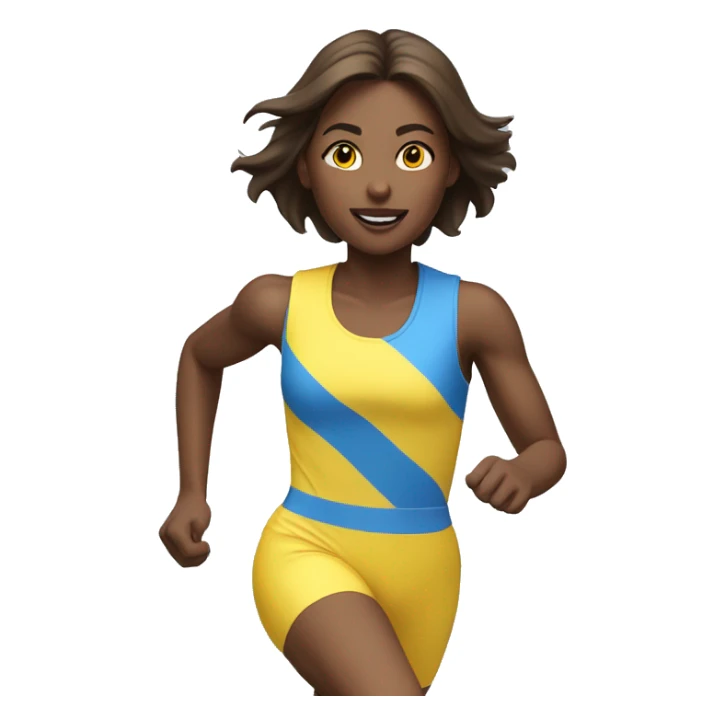 3 pale brunette girls running a race with yellow blue and white outfits  sticker