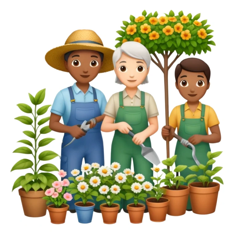 group of gardeners of different races and age  sticker