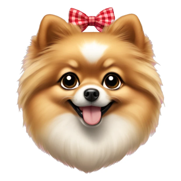 Pomeranian dog puppy with a checkered bow collar sticker