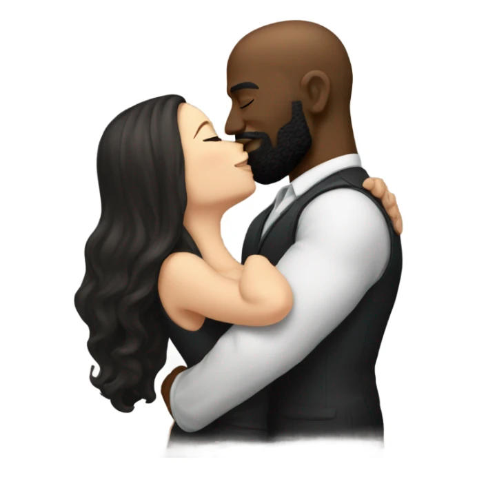 White brunette kissing muscular black bald man with beard sticker