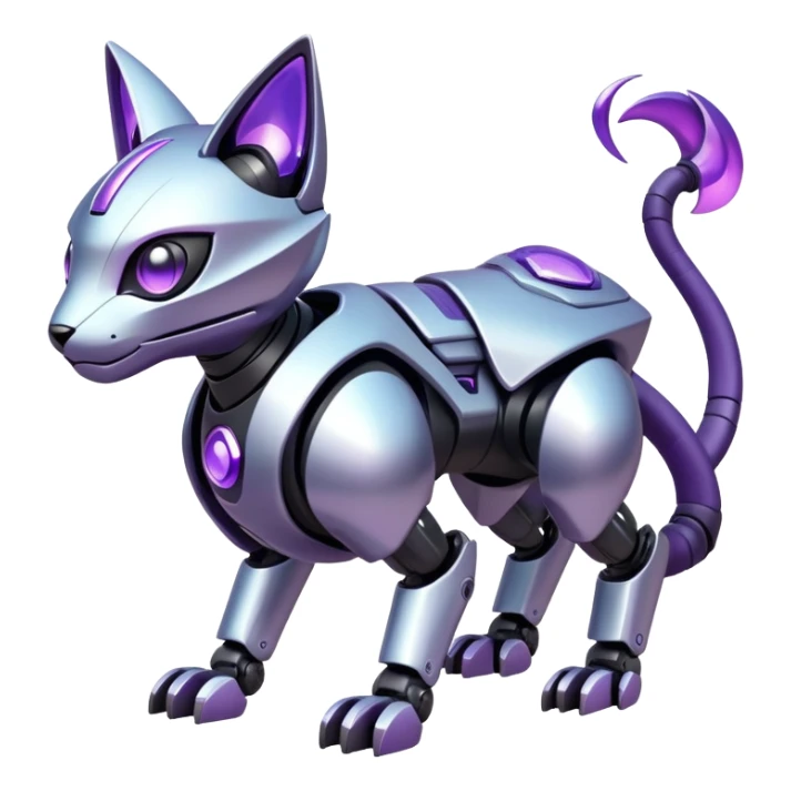  exotic iridescent silver and purple cyber-Protogen-Fakémon-Pokémon-Vernid-robot-feline-creature sticker