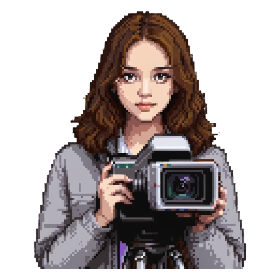 hiking woman with brown hair holding a video camera sticker