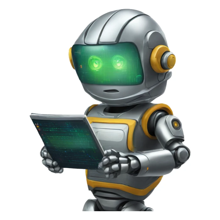 Secret half man half robot agent with a spyglass looking reviewing multicolor lines of code sticker