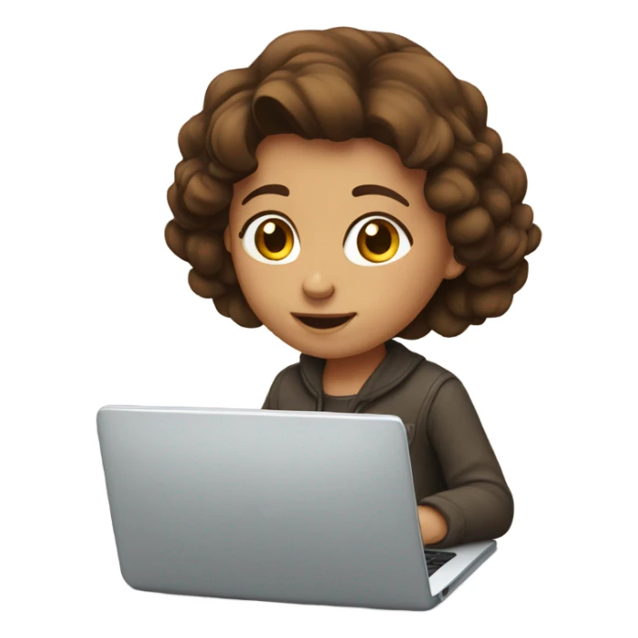 girl with brown hair sitting at a laptop sticker