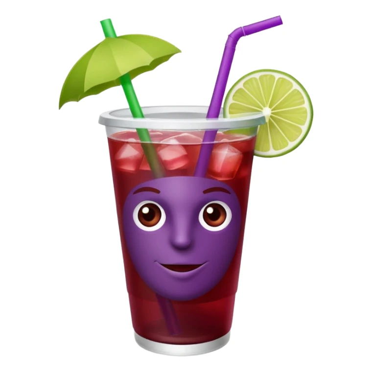 maroon purple cocktail with a lime wedge in the drink in a plastic cup with lid and straw - no lime on edge

 sticker