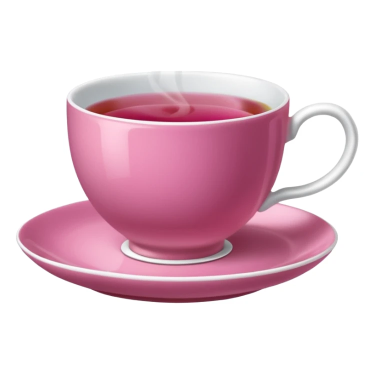 dark pink teacup filled with tea, placed on a matching pink saucer, with gentle steam rising from the cup.  sticker