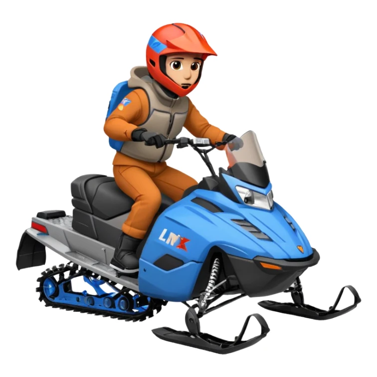 red Lynx brand snowmoble wheelies. driver with gray clothes and black/orange / blue helmet sticker