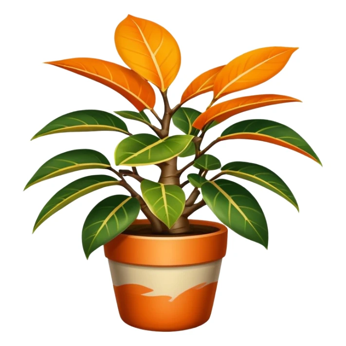 totally orange Variegated Ficus elastica in a pot sticker