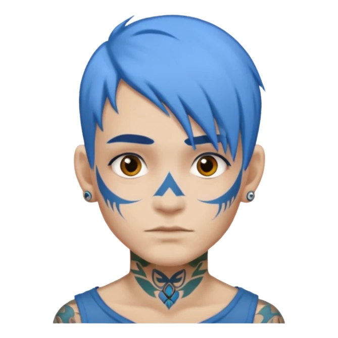 person with blue hair and a face tattoo, new variation sticker