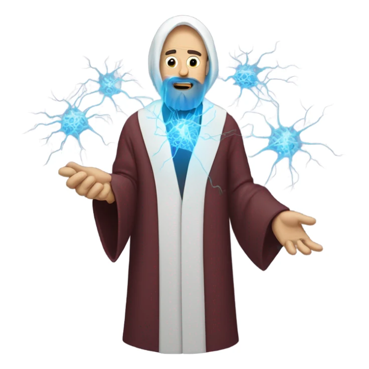 Man with beard in a robe ￼tearing apart 2 neurons sticker
