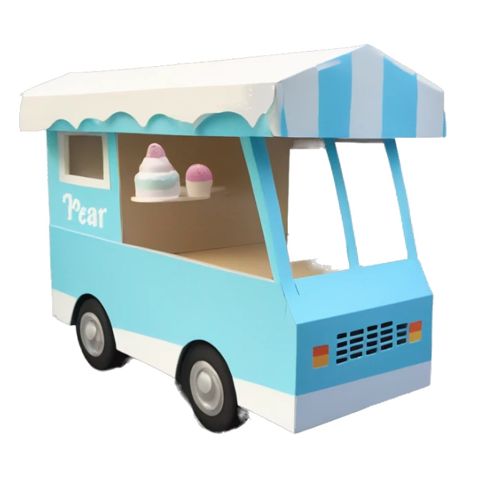 papercraft, pearl blue ice-cream food van sticker