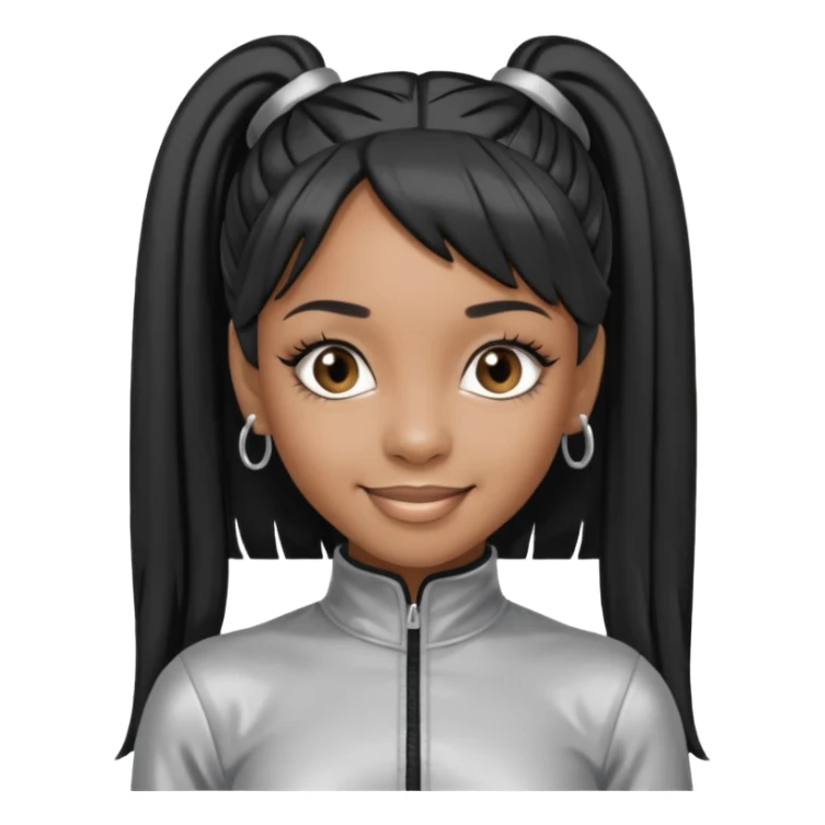 Left Eye from TLC with long black ponytail hair, silver outfit sticker