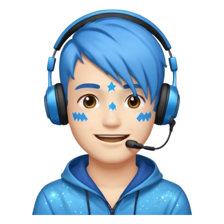 glitter blue gamer boy happy blue hair sticker