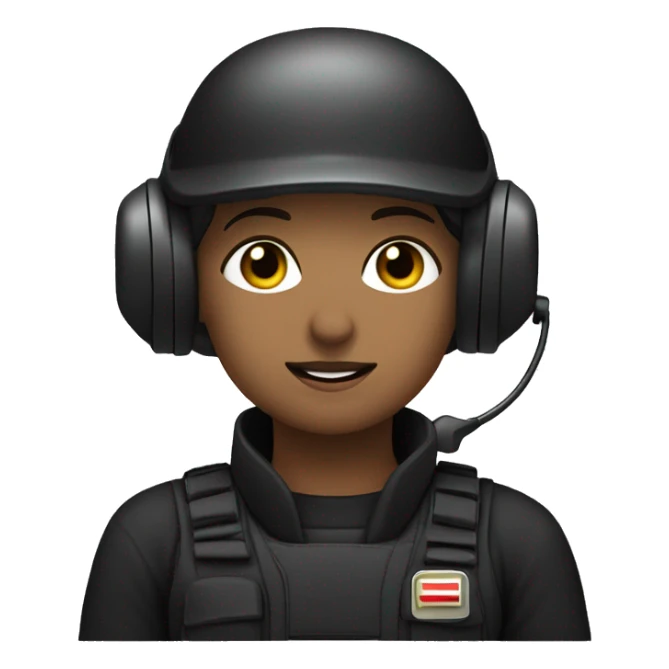 operator dressed in black with a milatary helmet, without glasses, wearing a headset, ready to respond to alerts, preferably female sticker