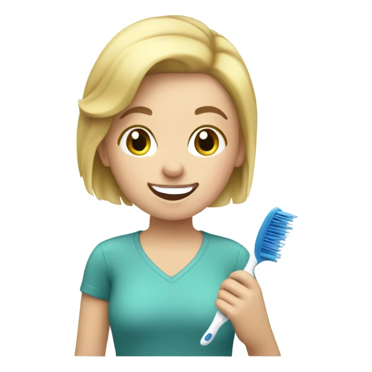 White girl with blonde short hair brushing her teeth  sticker