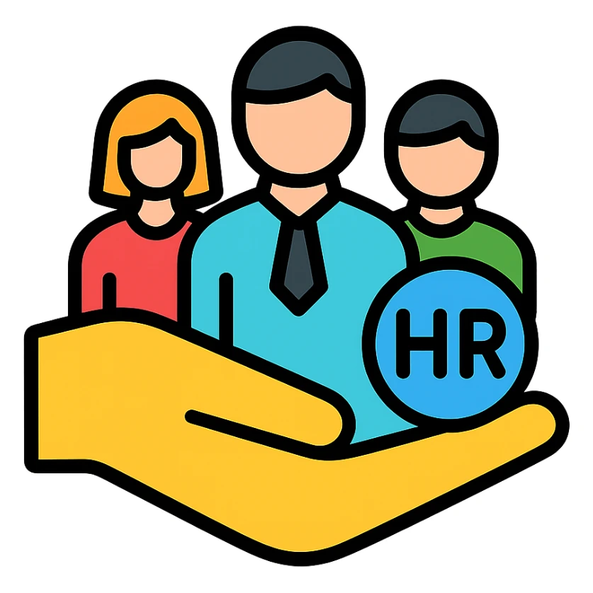 Volio-style icon for HR, highlighting people management, support, or employee care, with clear and simple design sticker