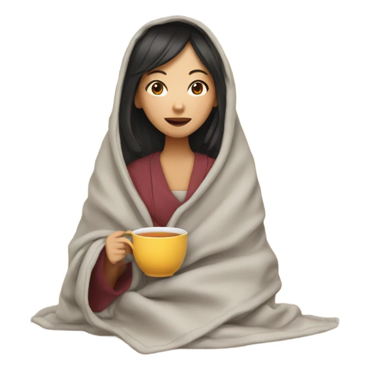 asian girl inside a blanket sipping tea sticker