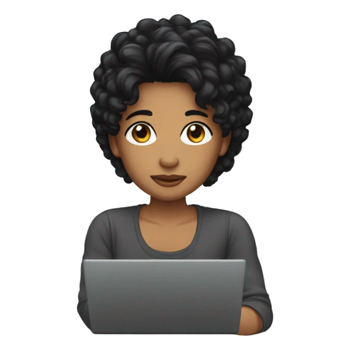 bitmoji front of laptop with black hair  sticker