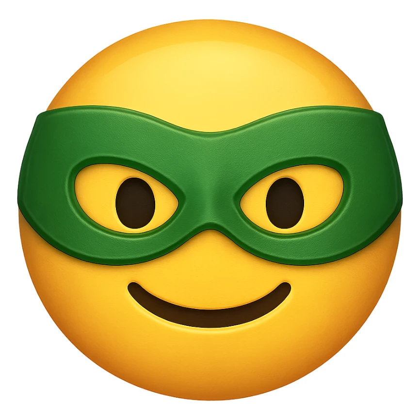 yellow face with green superhero mask emoji, digital illustration sticker
