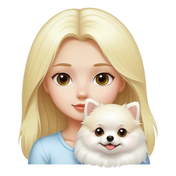 Blonde Girl with White pomeranian  sticker