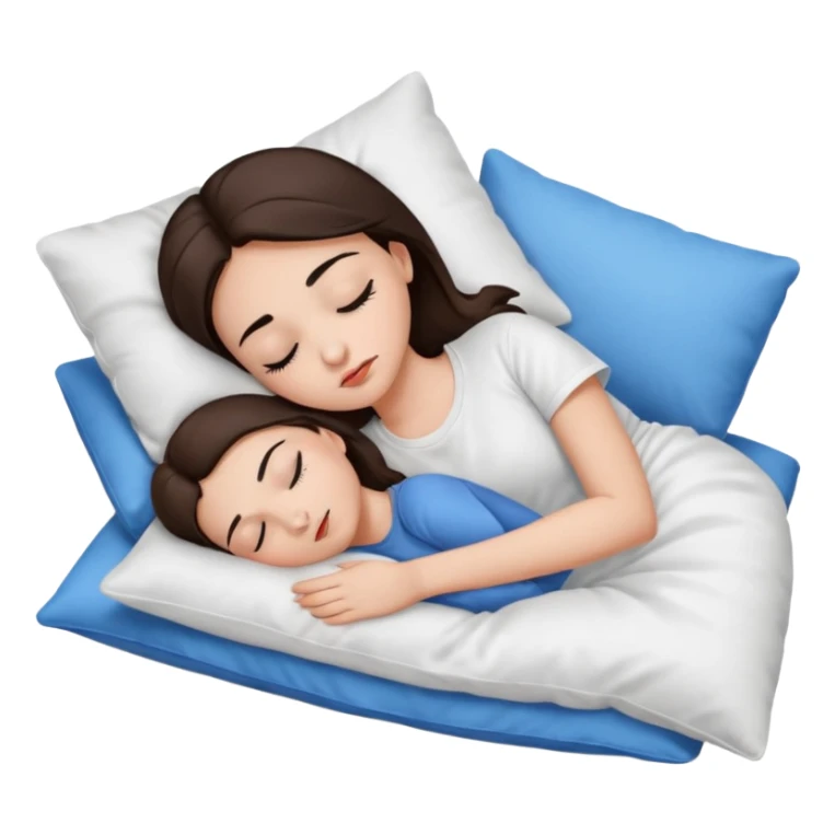 Brunette white sikine white tshirt black eyebrowns girl sleeping on a pillow ,no blue pillow sticker
