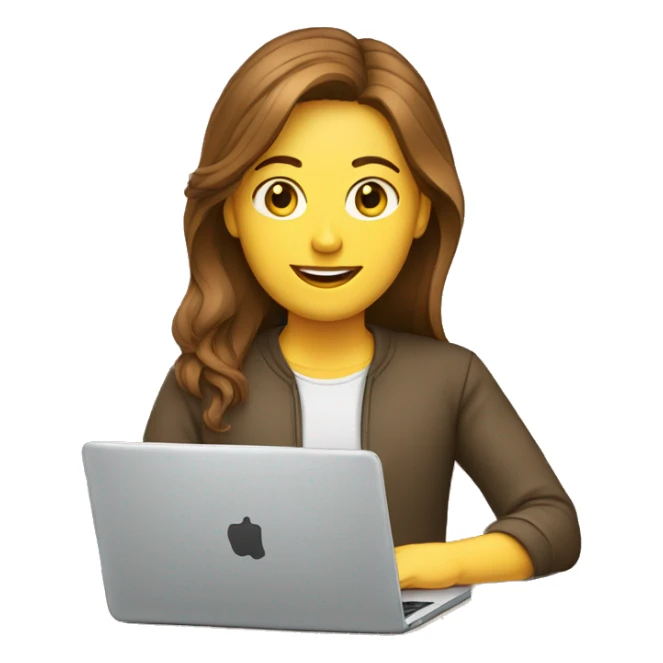 white person with brown hair in front of laptop on desk sticker