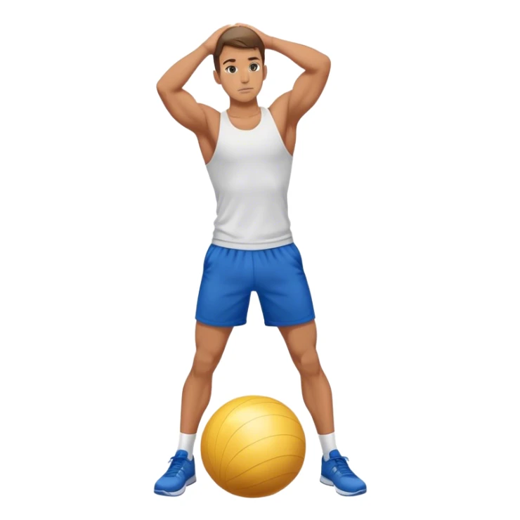 fit man with blue shorts stand on half-stability-ball balance sticker