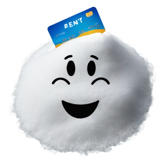 Smiley face behind pile of white salt holding a credit card  sticker