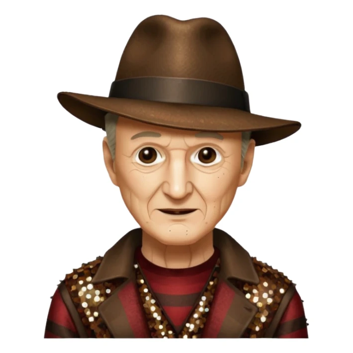 Robert Englund as Freddy Krueger with brown hat, sequin outfit sticker
