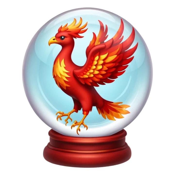 A red fiery phoenix inside a transparent crystal ball with no stand sticker