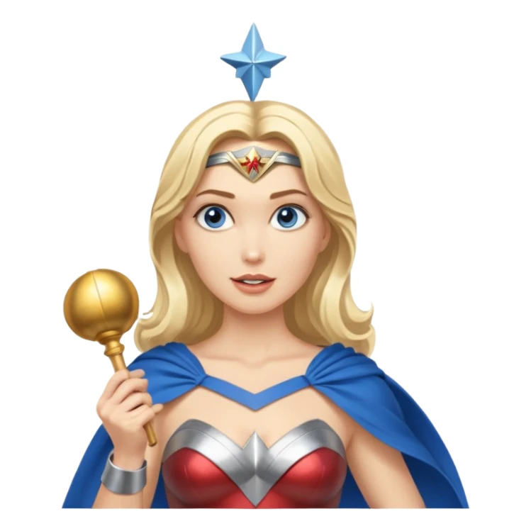 Blonde blue eyes Wonder Woman holding bell and baton sticker