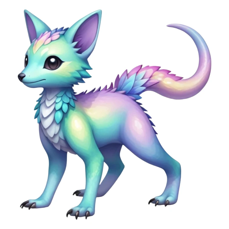 Rare realistic exotic pastel iridescent cute epic pretty beautiful handsome gorgeous aesthetic colorful vibrant Vernid-Trico-species-Fakemon-creature by LiLaiRa, 4 legs, 1 tail, random markings, (full body) sticker
