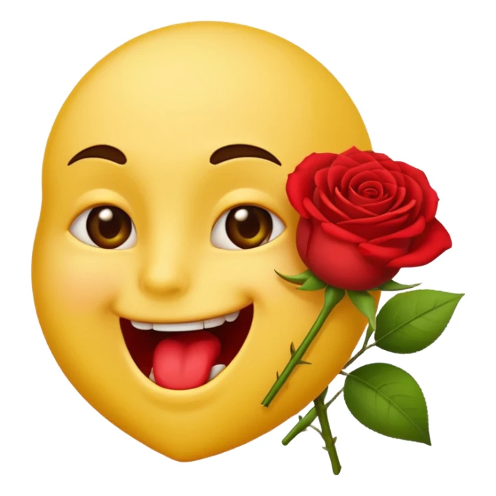 Normal emoji yellow biting a rose flower in romantic not eating gust biting sticker