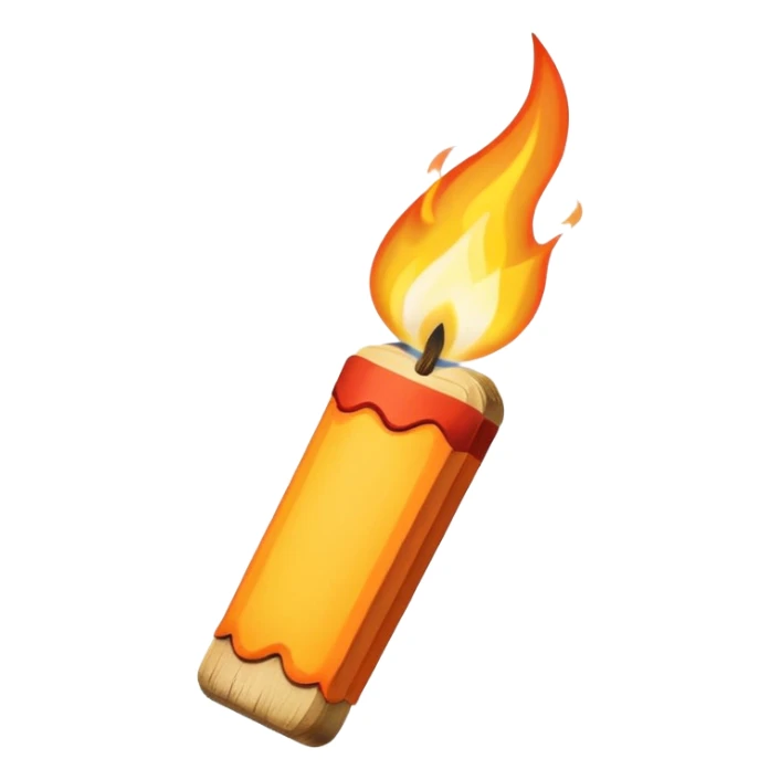 a lit matchstick with a flame sticker