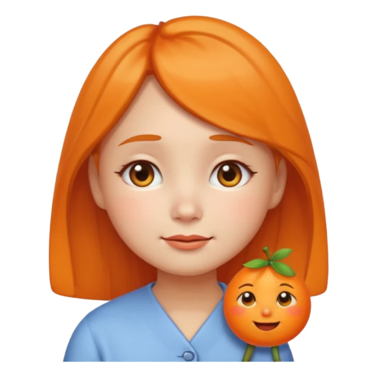 touching girl emoji with teary eyes, warm emotional expression, soft cheeks, gentle smile, small tangerine-shaped hairpin, round face, cartoonish, cute sticker