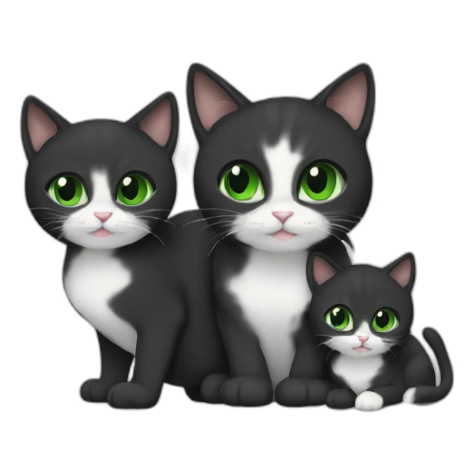 Mom Cat With Her Kittens black color with green eyes sticker