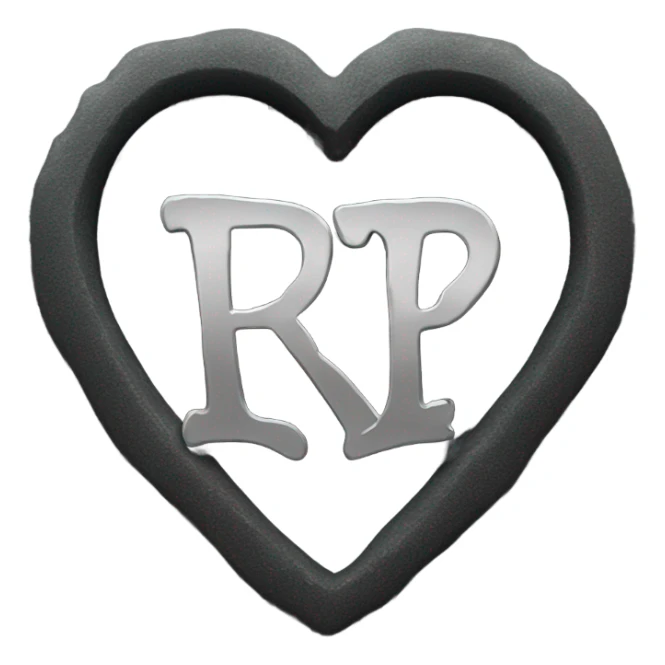 a black grave with the letters RIP on a silver heart sticker