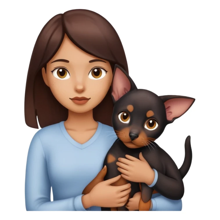 Girl holding a cat and a Doberman sticker