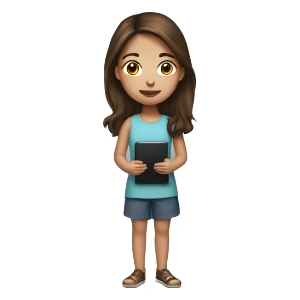 Girl with brown hair holding a kindle sticker