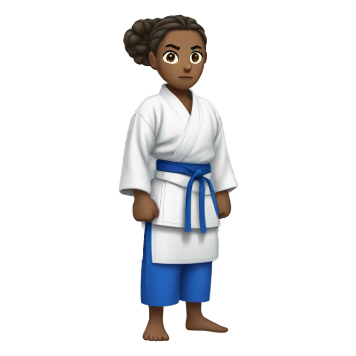 judo athlete blue robe, serious face, hair in a bun sticker