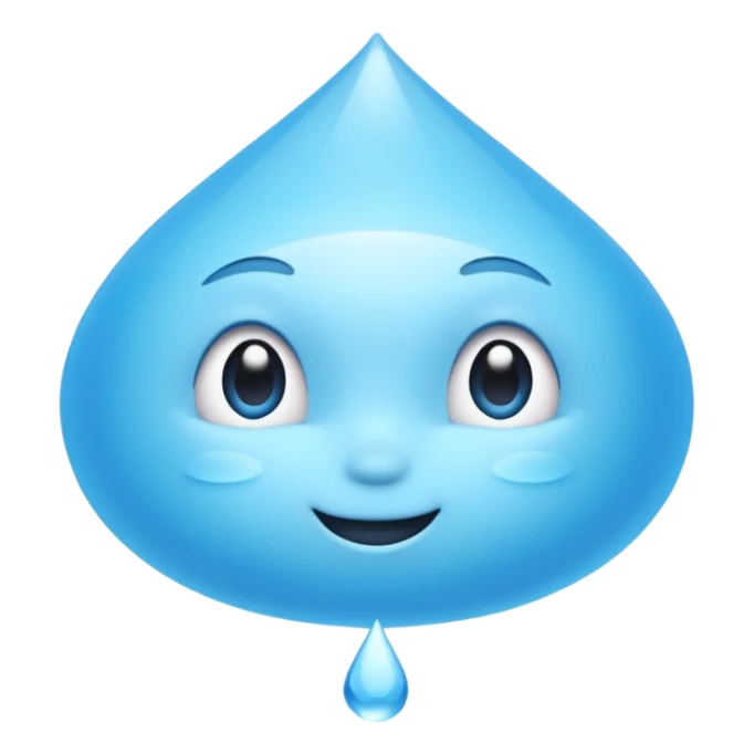 A single water droplet emoji, iPhone emoji style, glossy and smooth, cartoonish, vibrant sky blue color, high detail, simple and cute design, isolated on white background, centered composition


 sticker