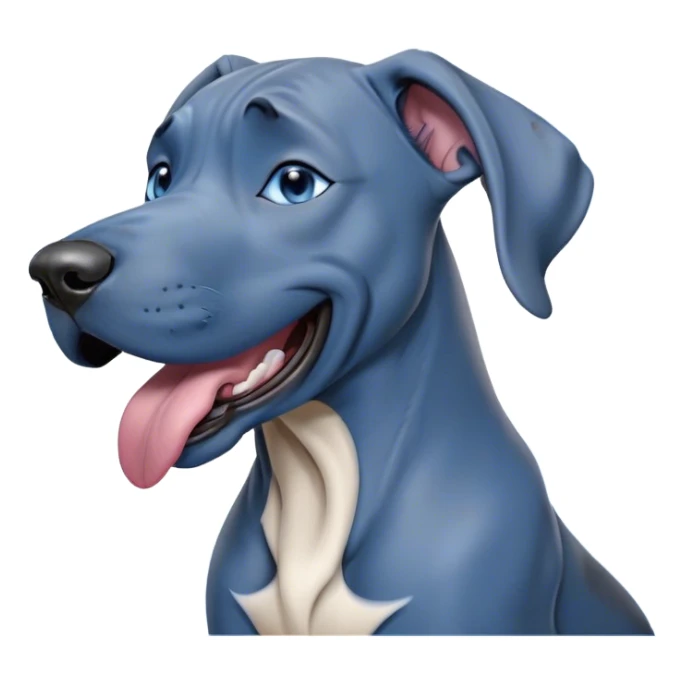 Cinematic Cute Yawning Blue Great Dane Portrait Emoji, Head tilted slightly with a dramatic, wide-open yawn, showcasing a smooth blue Fur with a cool luster, floppy ears slightly drooping, round steel-blue eyes barely open in drowsy contentment, Simplified yet irresistibly adorable features, highly detailed, glowing with a soft, cozy glow, high shine, relaxed yet expressive, stylized with a touch of whimsy, bright and endearing, soft glowing outline, capturing the essence of a sleepy yet affectionate guardian, so drowsy it feels like it could stretch out of the screen and curl up for a nap! sticker