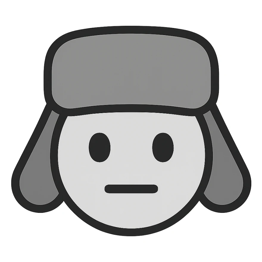 skuf emoji, minimalist style, gray ushanka hat, neutral face sticker