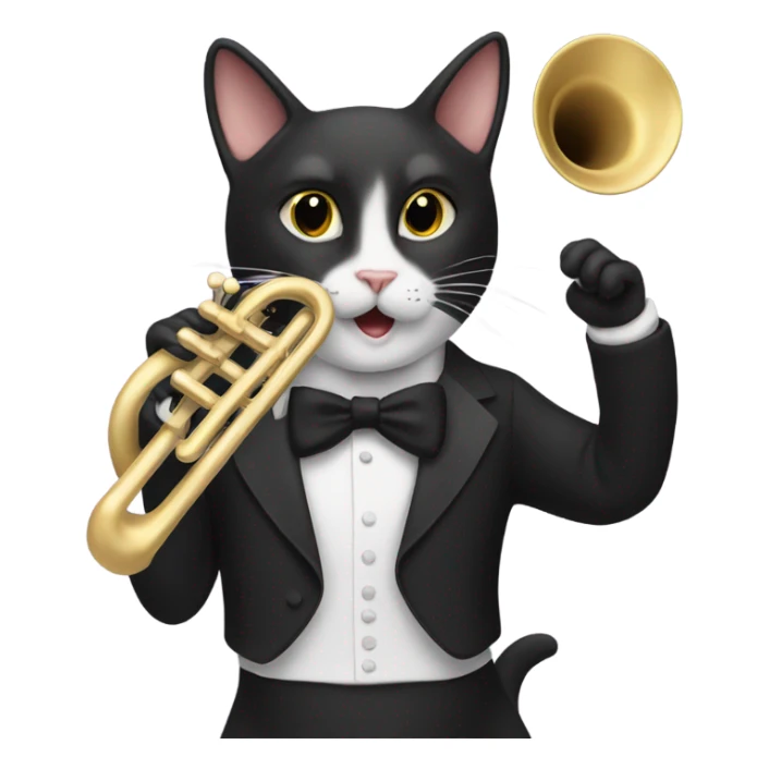 Tuxedo cat playing the trumpet sticker