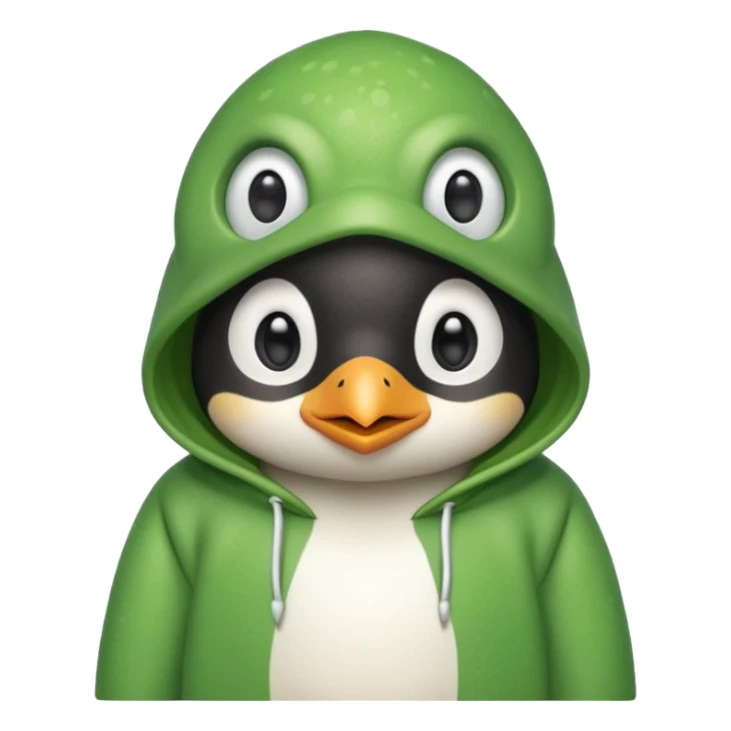 A cute penguin with a frog hoodie sticker